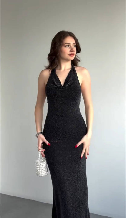 Shimmering Halter Maxi Dress
