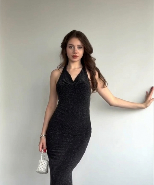 Shimmering Halter Maxi Dress