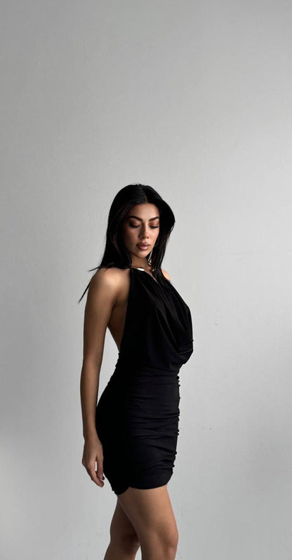 Metallic Neck Drape Dress