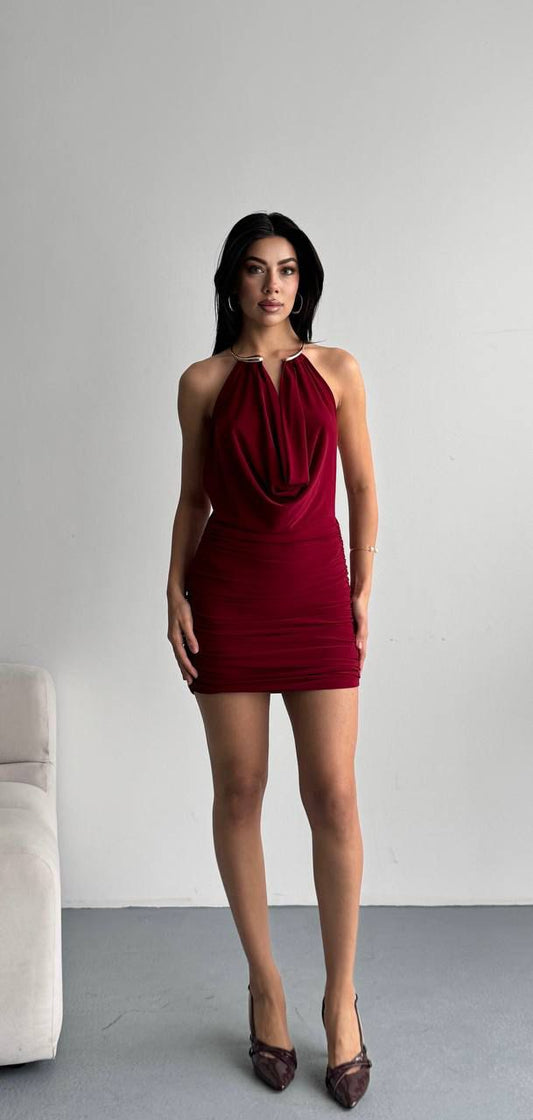 Metallic Neck Drape Dress