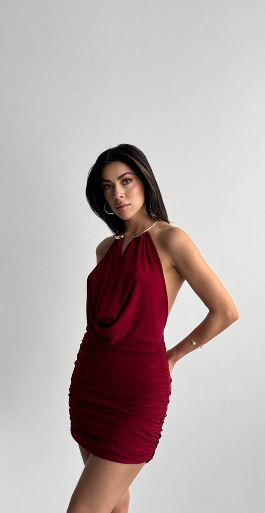 Metallic Neck Drape Dress