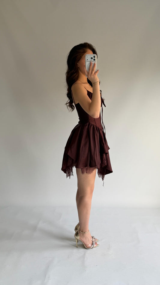 Asymmetric Ruched Corset Mini Dress